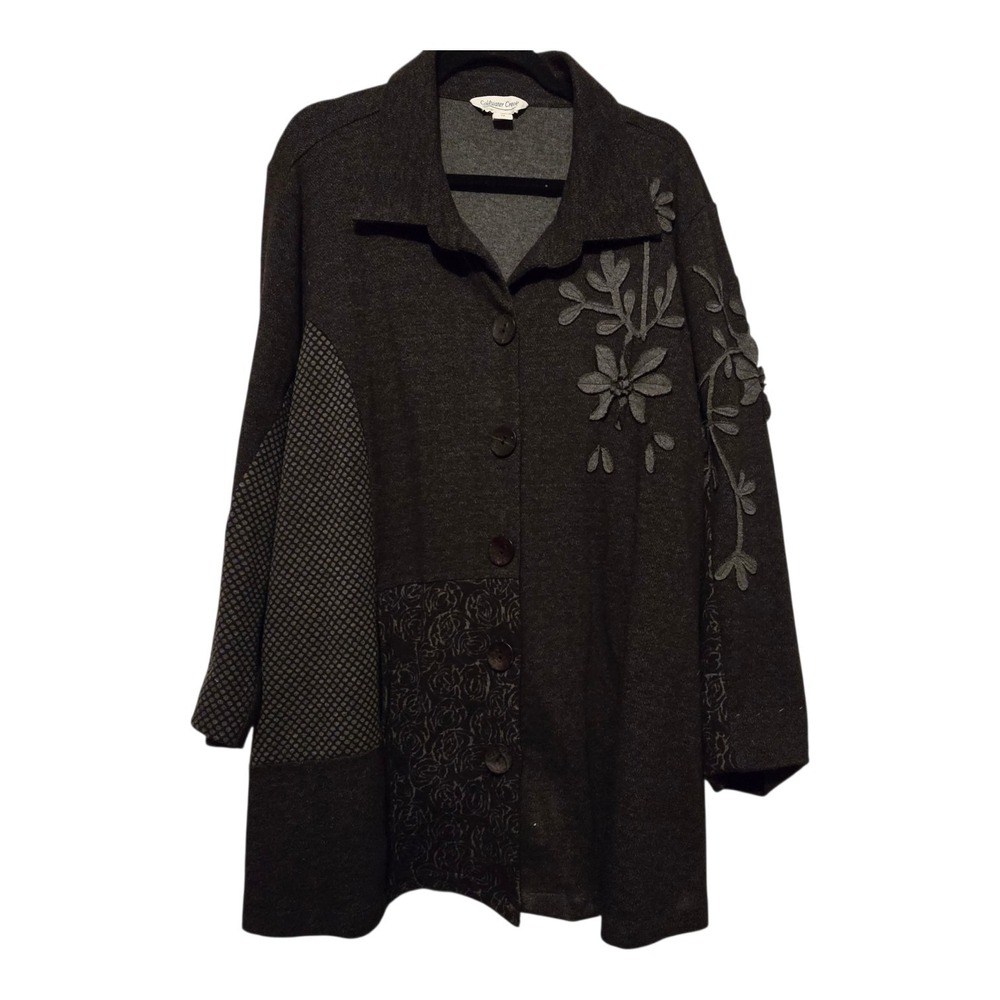 Coldwater Creek Artsy Cardigan Jacket Womens 2X Black Gray Floral Lagenlook